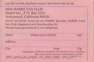 Barbie Fan Club Form